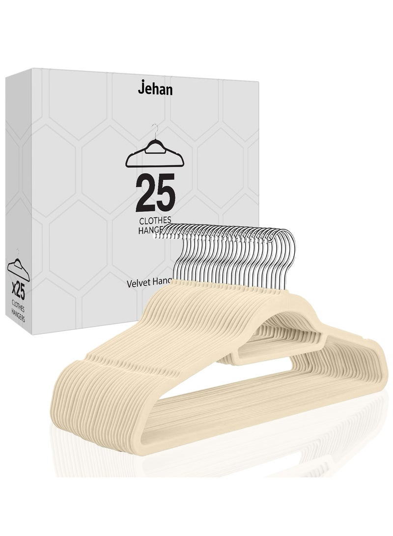 jehan Non-Slip Velvet Hangers 25 Pack, Space Saving Clothes Hanger Set with 360 Degree Swivel Hook, Heavy Duty Hangers for Coats Jackets Pants Dresses, Beige  - Image 1