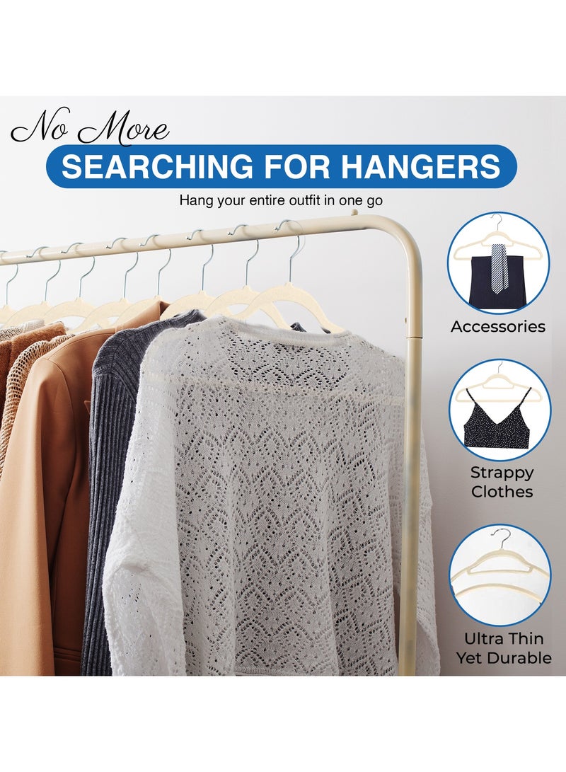 Non-Slip Velvet Hangers 25 Pack, Space Saving Clothes Hanger Set with 360 Degree Swivel Hook, Heavy Duty Hangers for Coats Jackets Pants Dresses, Beige