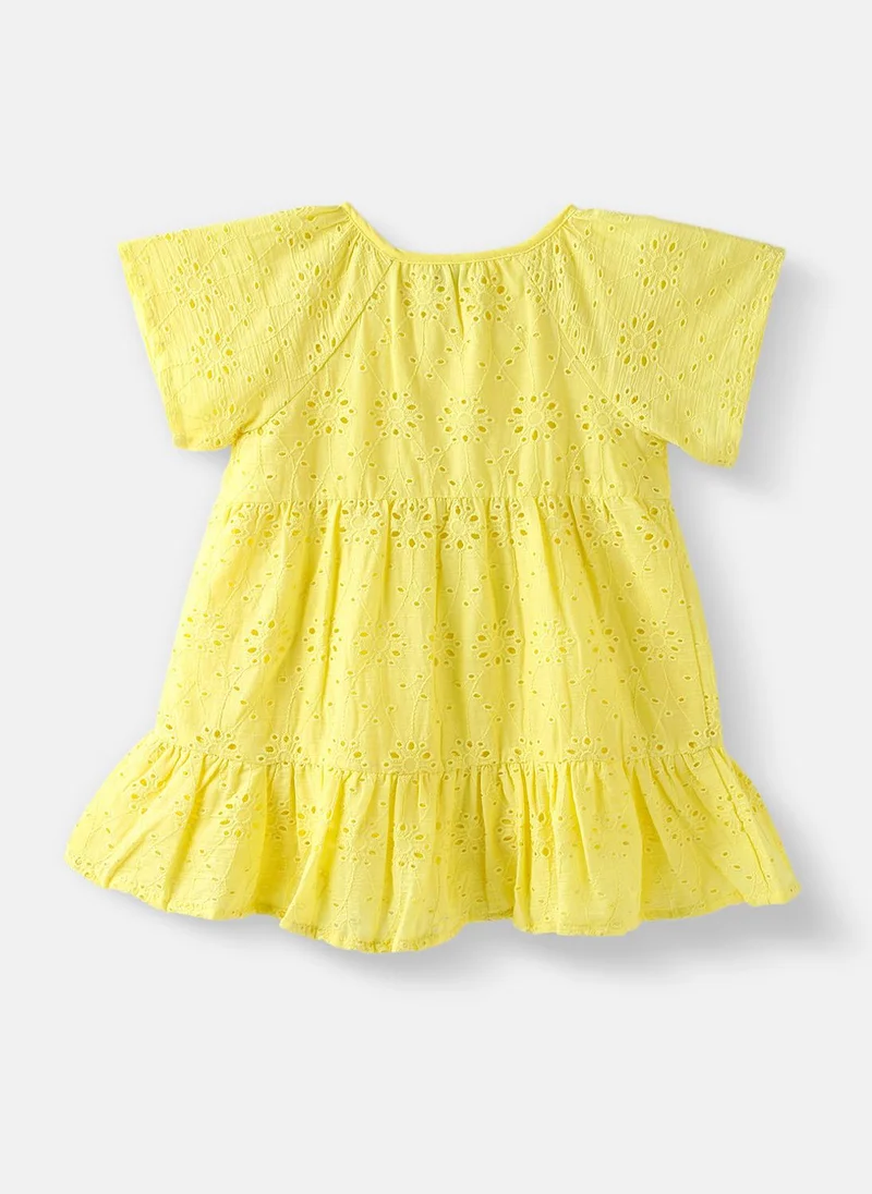 نوتيناتي Nautinati Girls' Cotton Solid Schiffli Dress