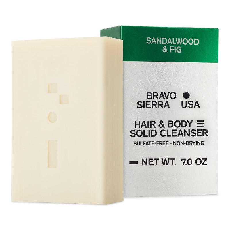 Bravo Sierra Body and Hair Mens Soap Bar All-In-One Shampoo & Soap for Men's Face, Hair & Body - Sandalwood & Fig, 7 oz - Coconut, Shea Butter and Oat Flour for Soft Skin and Healthy Hair - Image 1