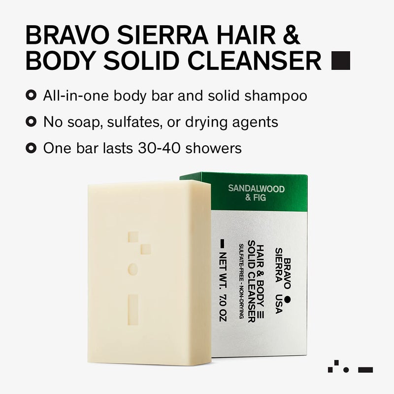 Bravo Sierra Body and Hair Mens Soap Bar All-In-One Shampoo & Soap for Men's Face, Hair & Body - Sandalwood & Fig, 7 oz - Coconut, Shea Butter and Oat Flour for Soft Skin and Healthy Hair - Image 2