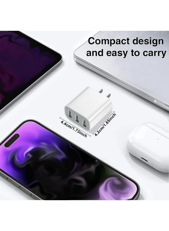 Tiensun شاحن حائط بثلاث منافذ USB بقوة 10 واط/20 واط، محول سفر بمقبس أمريكي، أبيض - Image 3