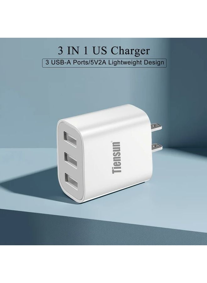 Tiensun شاحن حائط بثلاث منافذ USB بقوة 10 واط/20 واط، محول سفر بمقبس أمريكي، أبيض - Image 2