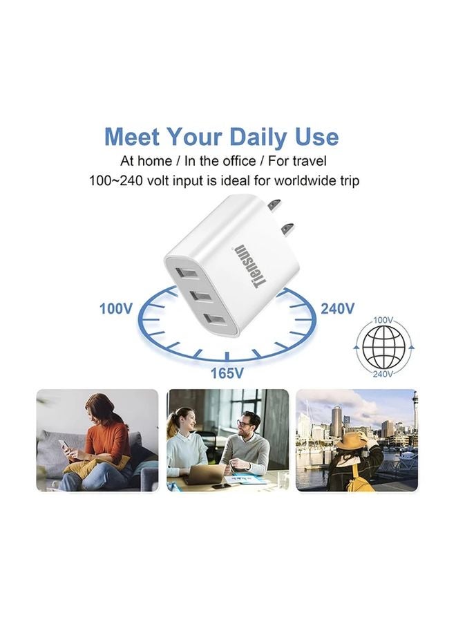 Tiensun شاحن حائط بثلاث منافذ USB بقوة 10 واط/20 واط، محول سفر بمقبس أمريكي، أبيض - Image 4