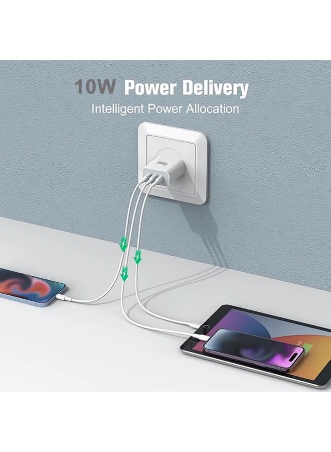 Tiensun شاحن حائط بثلاث منافذ USB بقوة 10 واط/20 واط، محول سفر بمقبس أمريكي، أبيض - Image 5