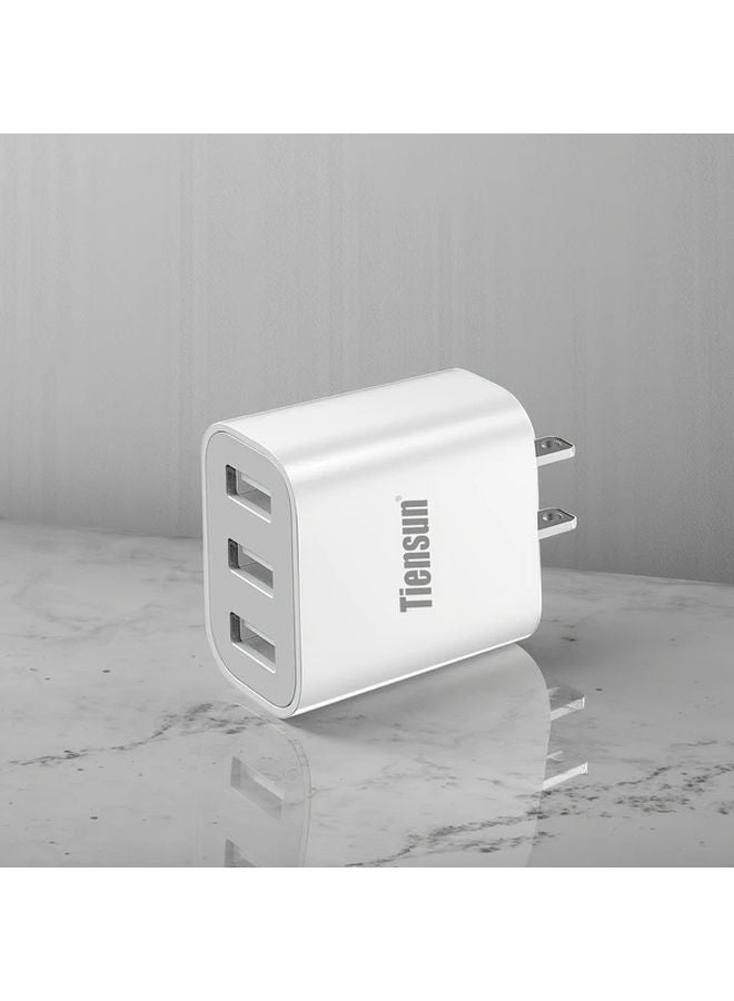 Tiensun شاحن حائط بثلاث منافذ USB بقوة 10 واط/20 واط، محول سفر بمقبس أمريكي، أبيض - Image 1