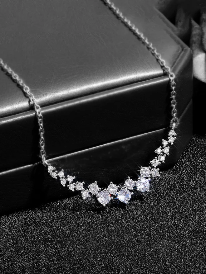 Silver Crystal Cluster Necklace
