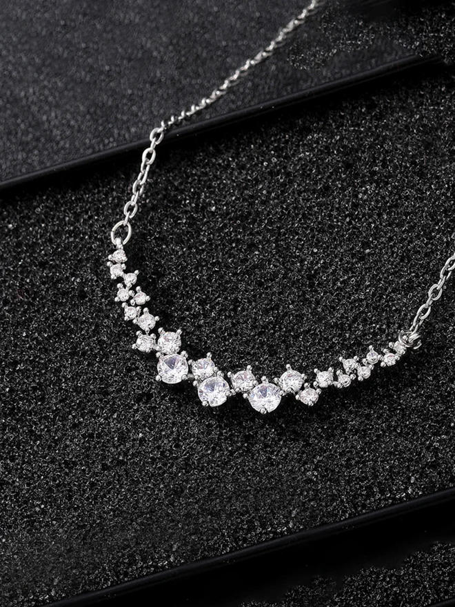 Take Two  Silver Crystal Cluster Necklace for Women | Best Price UAE