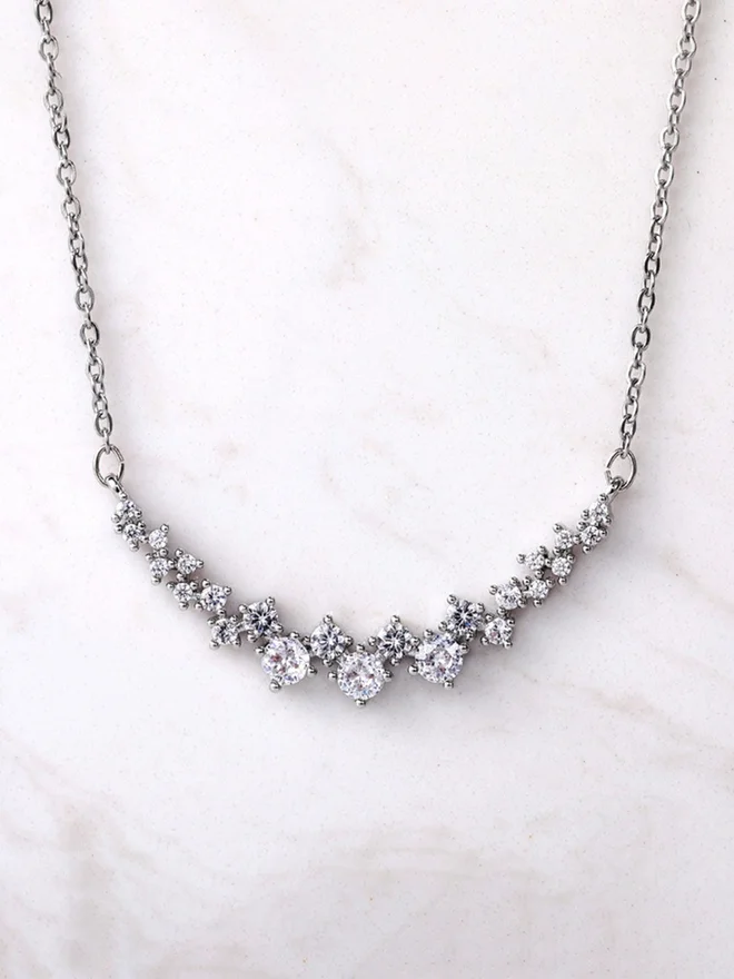 Take Two  Silver Crystal Cluster Necklace for Women | Best Price UAE