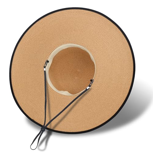 Naivlizer Women Wide Brim Sun Hat UPF50 Straw Summer Hat Floppy Beach Hat Roll-Up, Khaki - Image 2