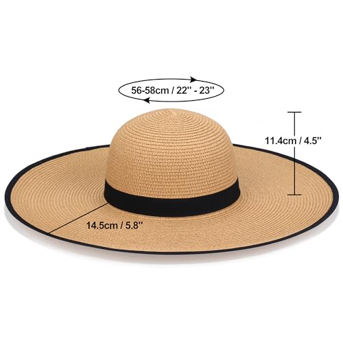 Naivlizer Women Wide Brim Sun Hat UPF50 Straw Summer Hat Floppy Beach Hat Roll-Up, Khaki - Image 5