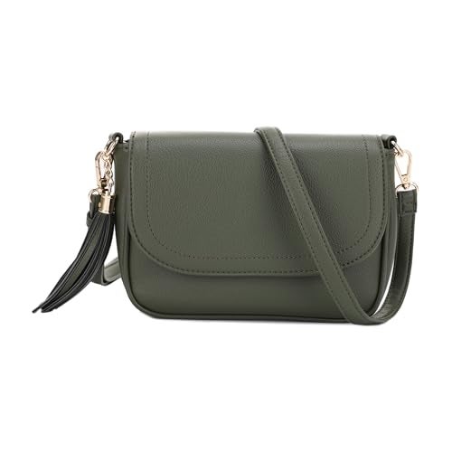EVVE Small Crossbody Bag for Women Trendy Vegan Leather Flap Saddle Purses with Adjustable Shoulder Strap - Dark Green - Image 1