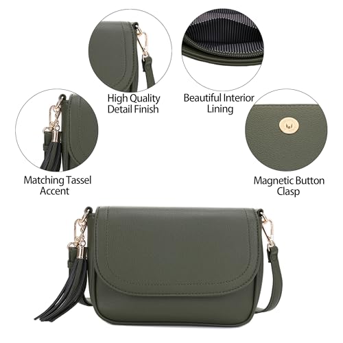 EVVE Small Crossbody Bag for Women Trendy Vegan Leather Flap Saddle Purses with Adjustable Shoulder Strap - Dark Green - Image 5