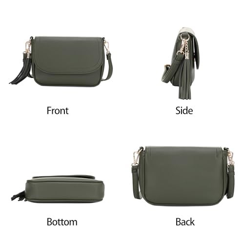 EVVE Small Crossbody Bag for Women Trendy Vegan Leather Flap Saddle Purses with Adjustable Shoulder Strap - Dark Green - Image 2
