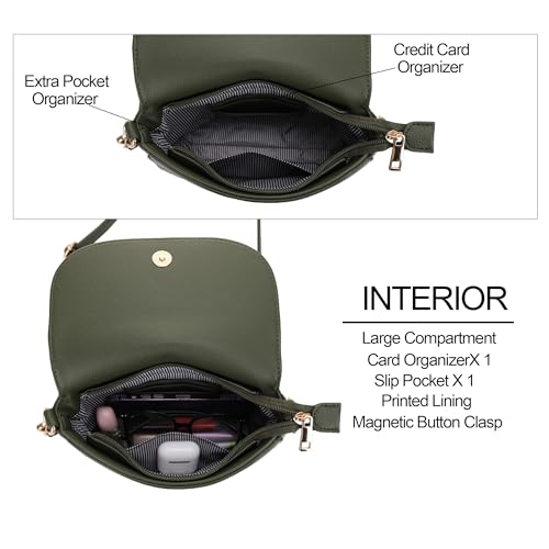 EVVE Small Crossbody Bag for Women Trendy Vegan Leather Flap Saddle Purses with Adjustable Shoulder Strap - Dark Green - Image 3
