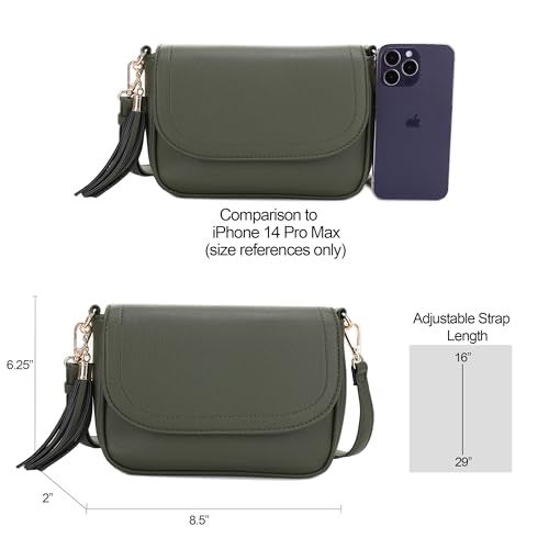 EVVE Small Crossbody Bag for Women Trendy Vegan Leather Flap Saddle Purses with Adjustable Shoulder Strap - Dark Green - Image 4