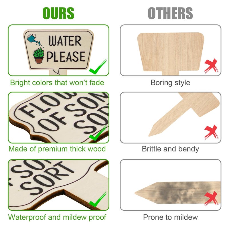 PEUTIER 15pcs Garden Plant Markers, Wooden Plant Labels Tab Funny Plant Signs with Stake, Interesting Words & Cute Patterns Garden Tags Labels for Outdoor Indoor Patio Supplies Novelty Gifts - Image 3