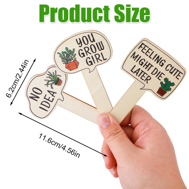PEUTIER 15pcs Garden Plant Markers, Wooden Plant Labels Tab Funny Plant Signs with Stake, Interesting Words & Cute Patterns Garden Tags Labels for Outdoor Indoor Patio Supplies Novelty Gifts - Image 2