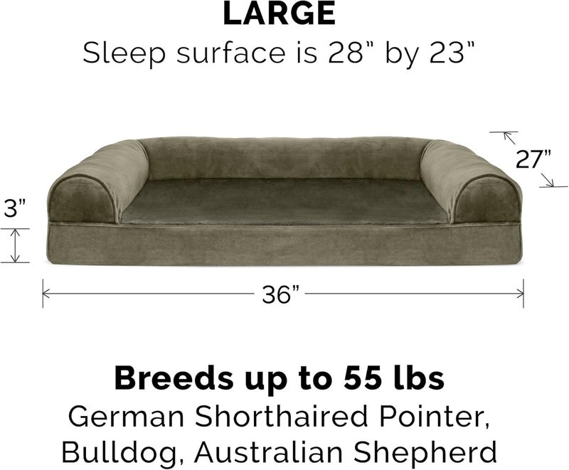 Furhaven Pet Dog Bed Cover | Faux Fur & Velvet Traditional Sofa-Style Living Room Couch Pet Bed Replacement Cover for Dogs & Cats, Dark Sage, Large - Image 3