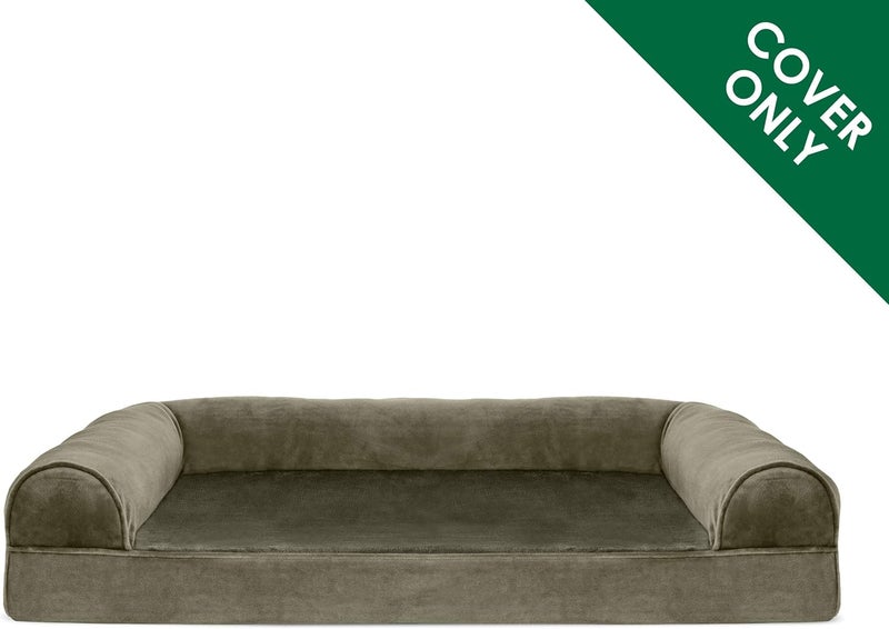 Furhaven Pet Dog Bed Cover | Faux Fur & Velvet Traditional Sofa-Style Living Room Couch Pet Bed Replacement Cover for Dogs & Cats, Dark Sage, Large - Image 2