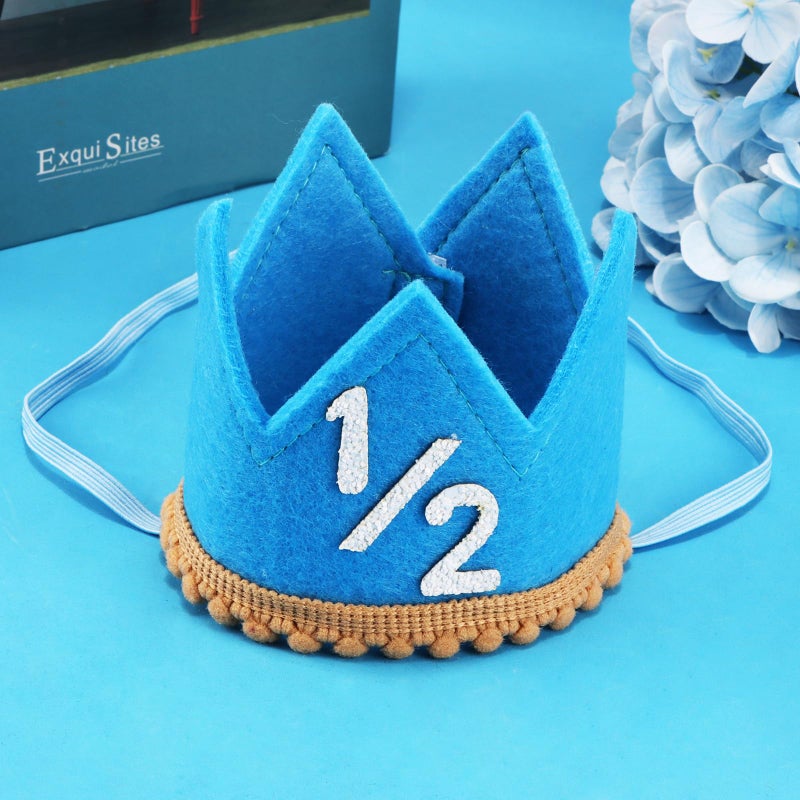 Vovii 1/2 Blue Birthday Hat for Boys' Half Birthday Party Decorations, 6 Month Boy Decoration, Photo Props, Outfit Accessories - Image 2