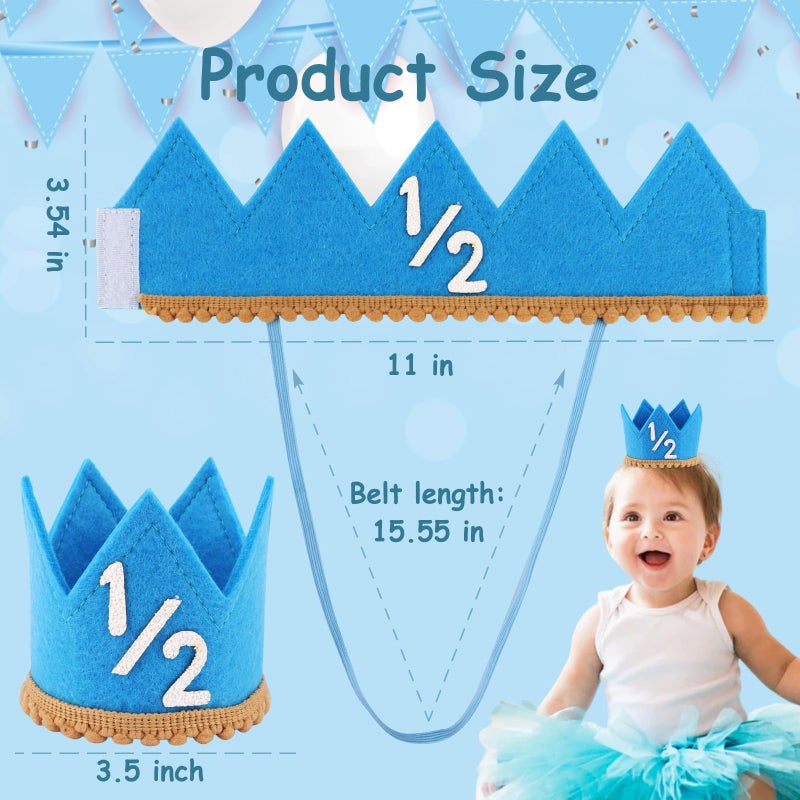 Vovii 1/2 Blue Birthday Hat for Boys' Half Birthday Party Decorations, 6 Month Boy Decoration, Photo Props, Outfit Accessories - Image 3