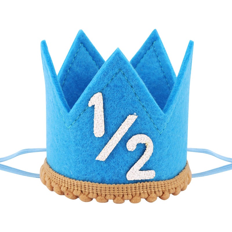 Vovii 1/2 Blue Birthday Hat for Boys' Half Birthday Party Decorations, 6 Month Boy Decoration, Photo Props, Outfit Accessories - Image 1