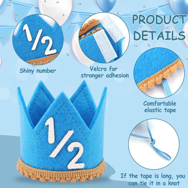 Vovii 1/2 Blue Birthday Hat for Boys' Half Birthday Party Decorations, 6 Month Boy Decoration, Photo Props, Outfit Accessories - Image 4