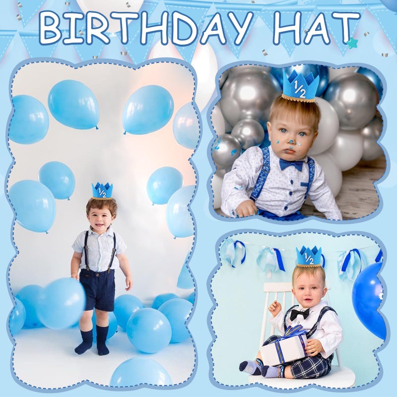 Vovii 1/2 Blue Birthday Hat for Boys' Half Birthday Party Decorations, 6 Month Boy Decoration, Photo Props, Outfit Accessories - Image 5