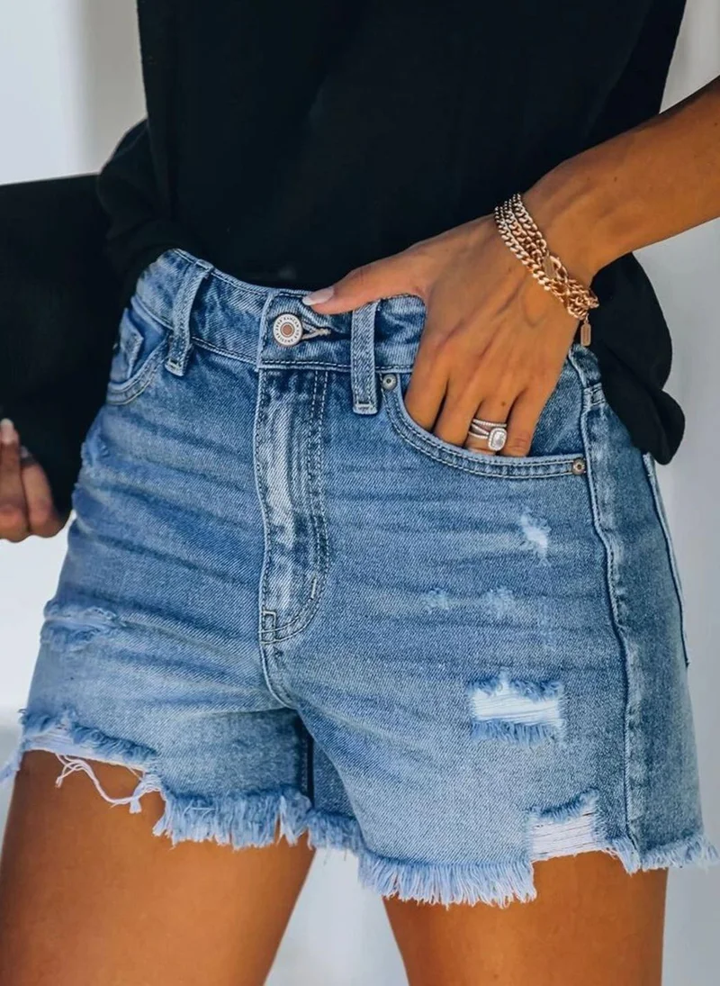 YUNIQEE Blue Solid Denim Shorts