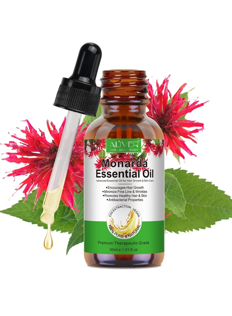 ALIVER Monarda Essential Oil for Hair Growth 100% Pure Natural Co2 Extraction Monarda Essential Oil for Hair and Skin Reduce Fine Lines and Wrinkles Promotes Hair Eyelash Eyebrow Growth and Antibacterial Hair Oil 30ml  - Image 1
