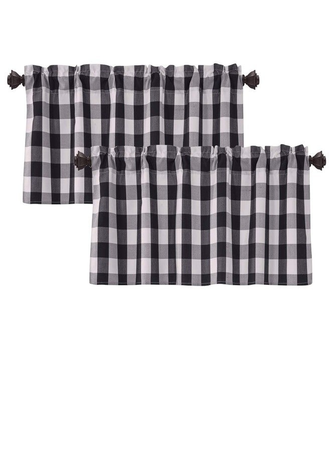 Annlaite 2 Piece Buffalo Checker Farmhouse Thermal Insulated Energy Saving Window Curtain Valance for Living Room/Bedroom/Kitchen Rod Pocket Valance 52 by 18 Inch Black (2 Pack) - Image 1