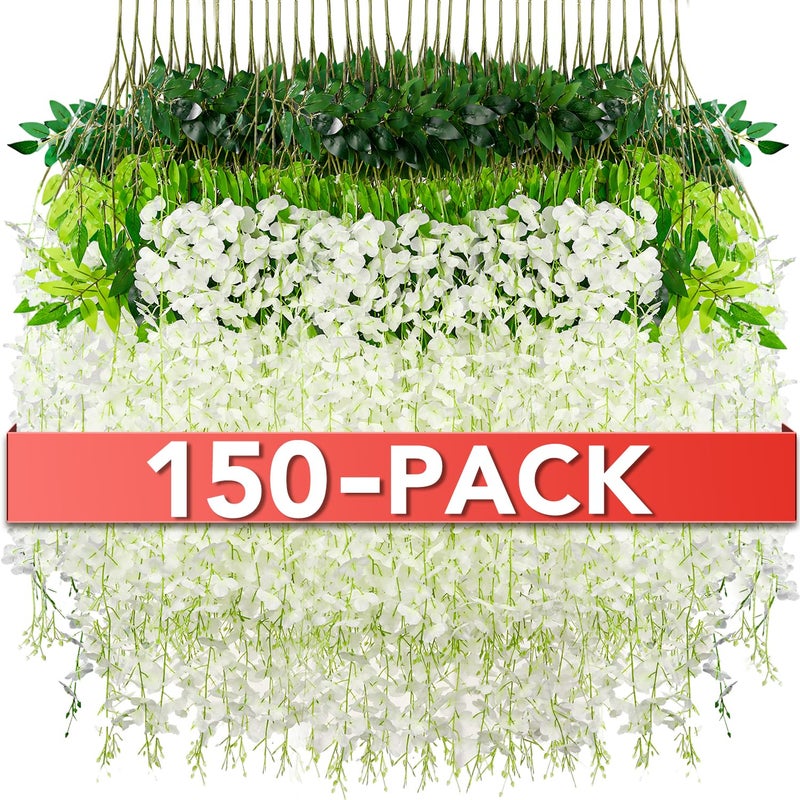 Alotiki Wisteria Hanging FlowersFake Hanging FlowersWisteria artificiales Garland for Home Wedding Arch Floral Party Garden Ceremony Outdoor Decor36 feet Long150White
