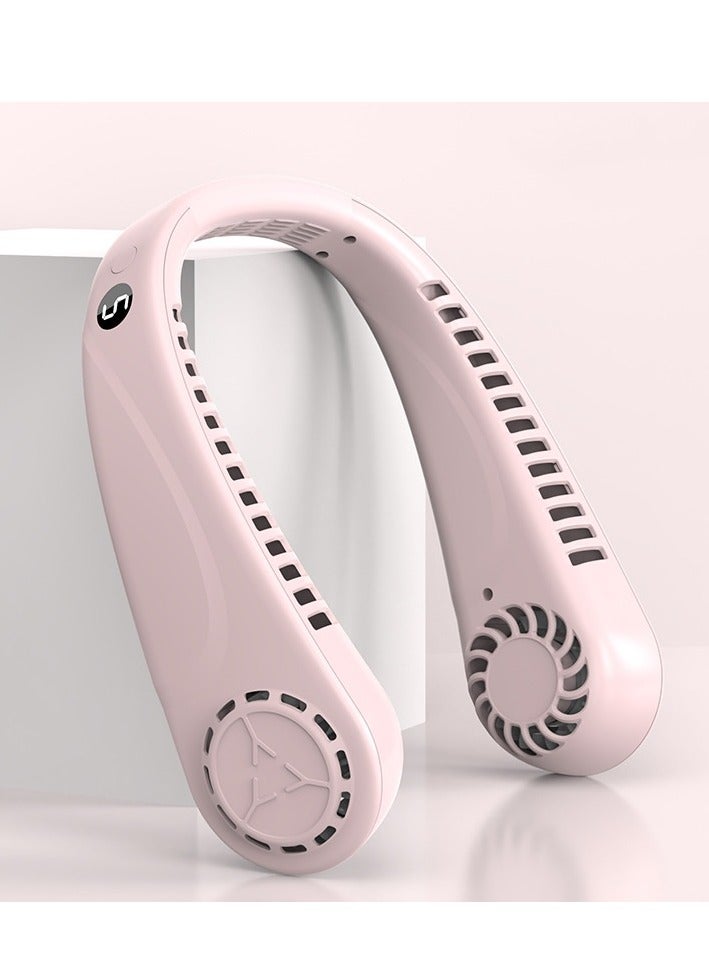 كيو زد مروحة الرقبة للتخييم في الهواء الطلق، عمر بطارية طويل، مروحة صغيرة محمولة معلقة للرقبة باللون الوردي، موديل العرض الرقمي - Image 1