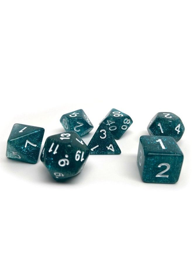 Easy Roller Dice Co. Glitter And Sparkle Polyhedral Dice Set 7 Piece Dice Set With One D20 D12 D10 D8 D6 D4 And D00 (Teal Sparkle With White Font)  - Image 4