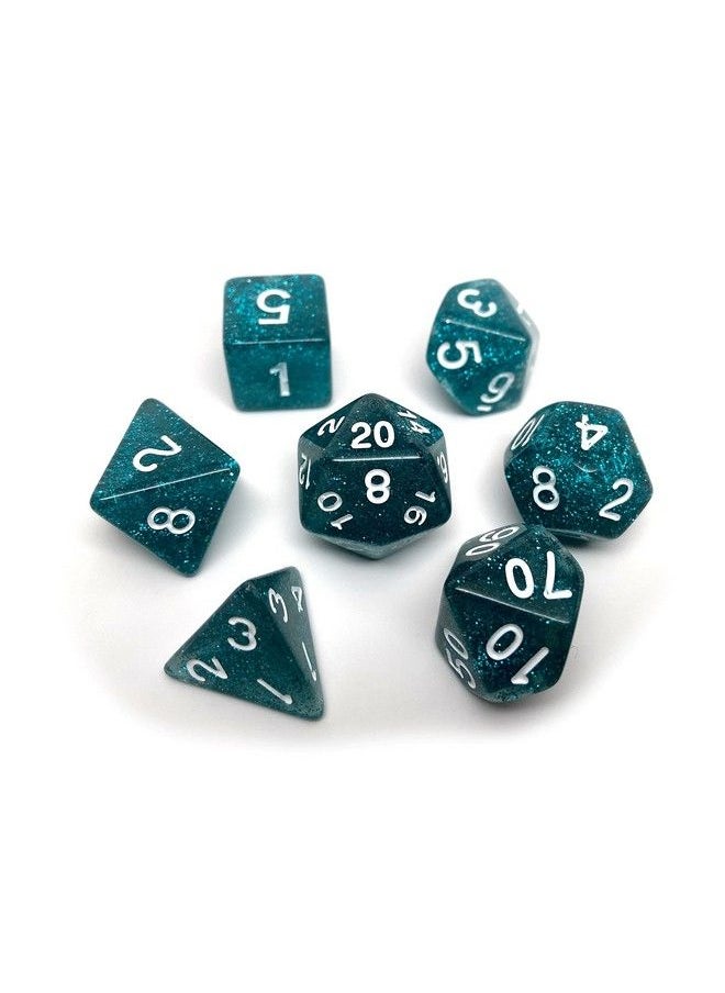 Easy Roller Dice Co. Glitter And Sparkle Polyhedral Dice Set 7 Piece Dice Set With One D20 D12 D10 D8 D6 D4 And D00 (Teal Sparkle With White Font)  - Image 3
