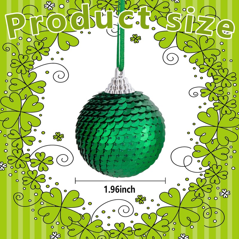LFUTARI St Patricks Day Sequin Hanging Balls - 1.96 Inch Glitter Irish Clover Shamrock Ball Ornament - White Green Clover Hanging Ball for St. Patrick's Day Irish Party Tree Decor - Image 2