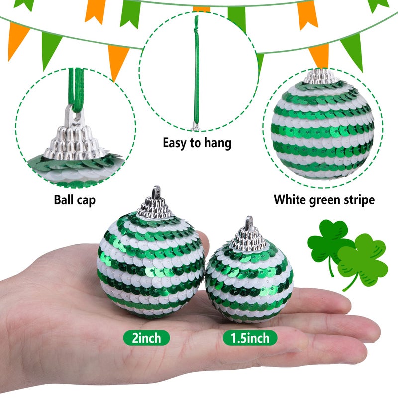 LFUTARI St Patricks Day Sequin Hanging Balls - 1.96 Inch Glitter Irish Clover Shamrock Ball Ornament - White Green Clover Hanging Ball for St. Patrick's Day Irish Party Tree Decor - Image 3