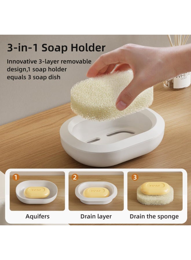 SYOSI 2-Pcs Soap Dish for Bathroom, Bar Soap Holder with Drainage Sponge, Plastic Soap Saver Tray for Sink & Shower, Kitchen, RV, Gym Locker, Keeps Soap Dry, Easy to Clean, Space-Saving Design, White - Image 3