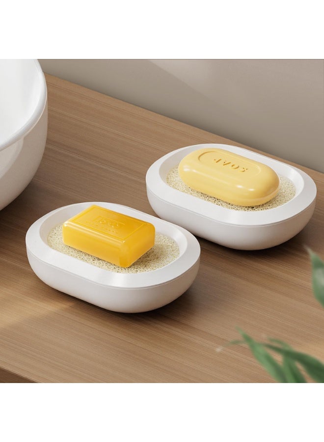 SYOSI 2-Pcs Soap Dish for Bathroom, Bar Soap Holder with Drainage Sponge, Plastic Soap Saver Tray for Sink & Shower, Kitchen, RV, Gym Locker, Keeps Soap Dry, Easy to Clean, Space-Saving Design, White - Image 1