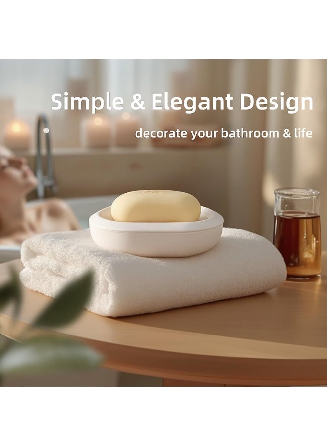 SYOSI 2-Pcs Soap Dish for Bathroom, Bar Soap Holder with Drainage Sponge, Plastic Soap Saver Tray for Sink & Shower, Kitchen, RV, Gym Locker, Keeps Soap Dry, Easy to Clean, Space-Saving Design, White - Image 2
