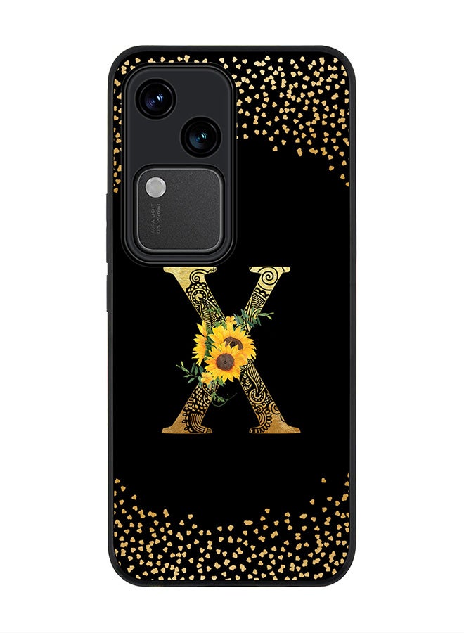 Stylizedd Rugged Black edge case for Vivo V30 5G, Flexible Cover -  Custom Monogram Initial Letter Mandala Floral Pattern Alphabet - X ( Black ) - Image 1