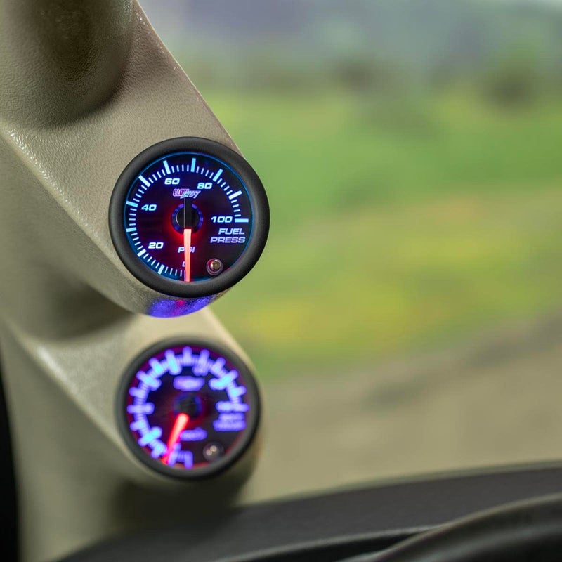 GlowShift Tinted 7 Color 100 PSI Fuel Pressure Gauge Kit - Includes 1/8-27 NPT Electronic Sensor & Wiring - Multi-Color Display - Black Dial - Smoked Lens - for Car & Truck - 2-1/16" 52mm - Image 2
