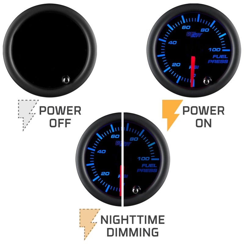 GlowShift Tinted 7 Color 100 PSI Fuel Pressure Gauge Kit - Includes 1/8-27 NPT Electronic Sensor & Wiring - Multi-Color Display - Black Dial - Smoked Lens - for Car & Truck - 2-1/16" 52mm - Image 4