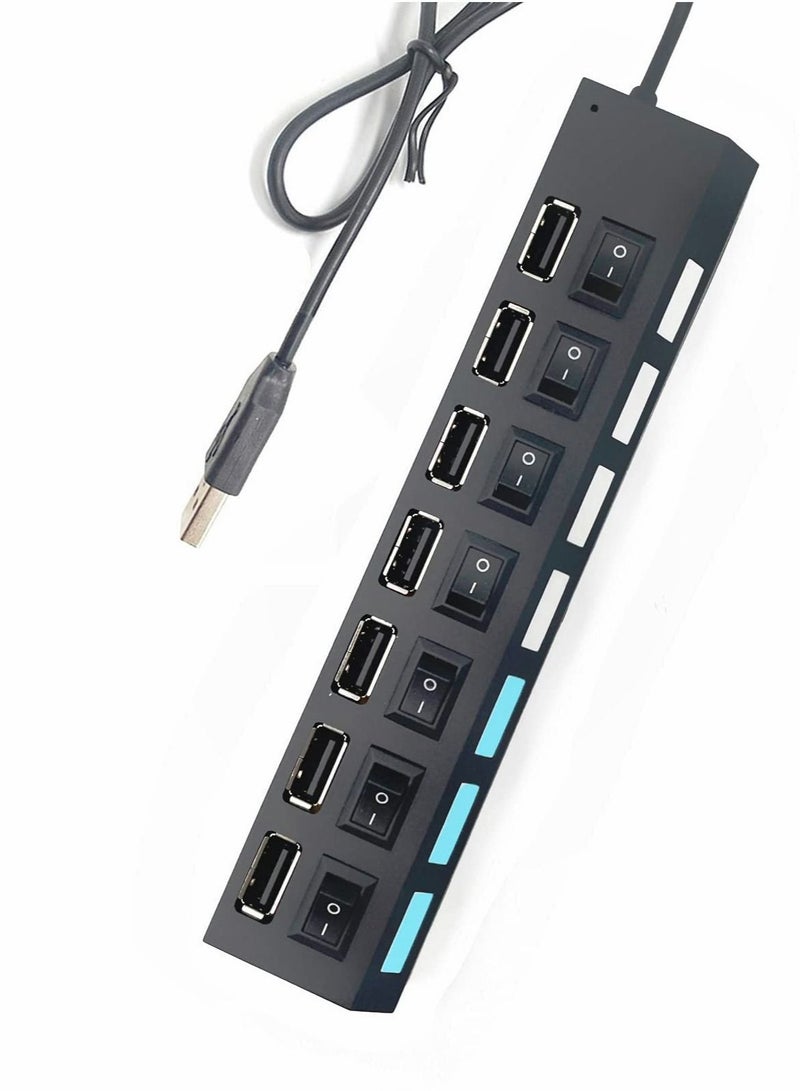 كابتن تيك Multi Port USB Hub Splitter, 7-Port USB 2.0 Hub for Laptop, USB Port Expander with On/Off Individual Switch Compatible for All USB Device (Black) - Image 1