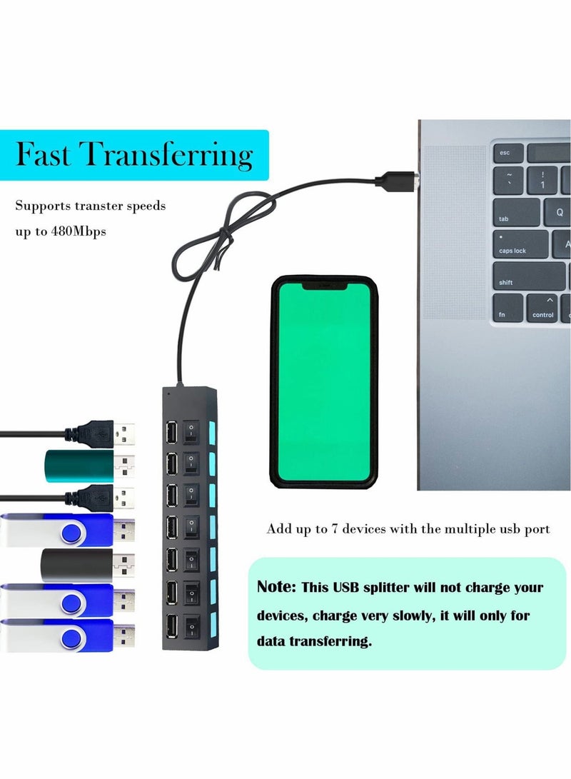 كابتن تيك Multi Port USB Hub Splitter, 7-Port USB 2.0 Hub for Laptop, USB Port Expander with On/Off Individual Switch Compatible for All USB Device (Black) - Image 4