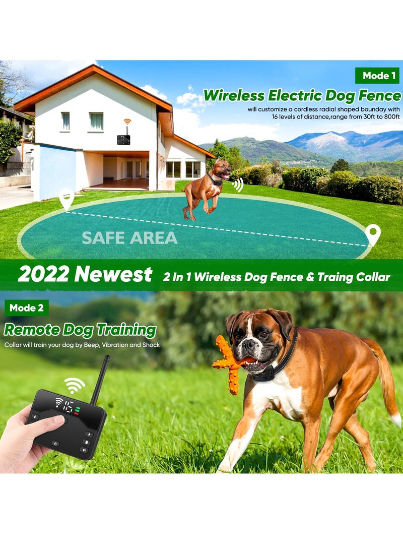 Wireless Dog Fence, Wireless Boundary Containment System,2-in-1 Electric Dog Fence & Remote Training Collar,Adjustable Vibration & Shock,IP65 Waterproof Training Collar for Large and Medium Dogs - Image 2