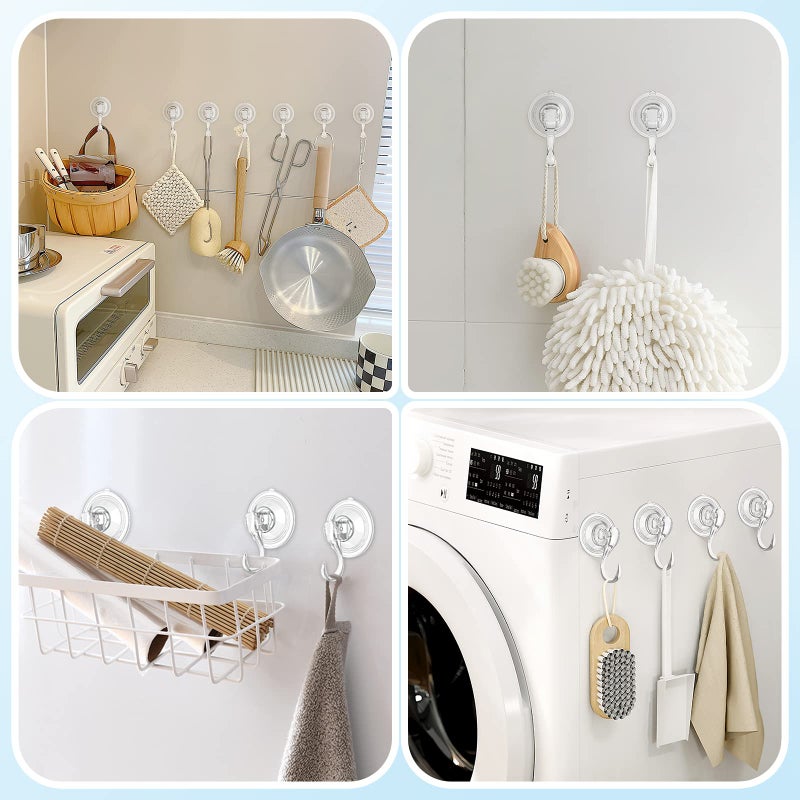 VIS'V Suction Cup Hooks, Small Clear Heavy Duty Vacuum Suction Hooks with Wipes Shower Suction Cups with Hooks Removable Reusable Suction Hangers for Tile Wall Window Glass Door 2 Pcs - Image 2