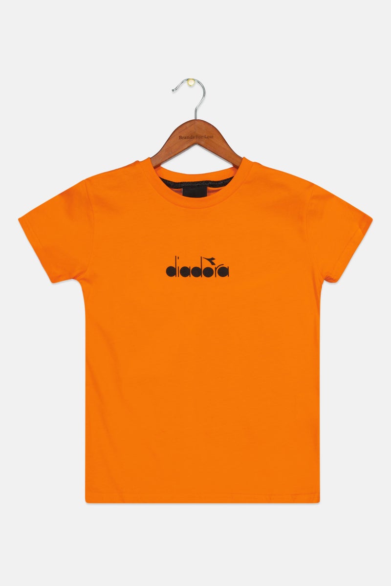 DIADORA Kids Girl Crew Neck Cap Sleeve Brand Logo Sportswear T-Shirt, Orange - Image 1