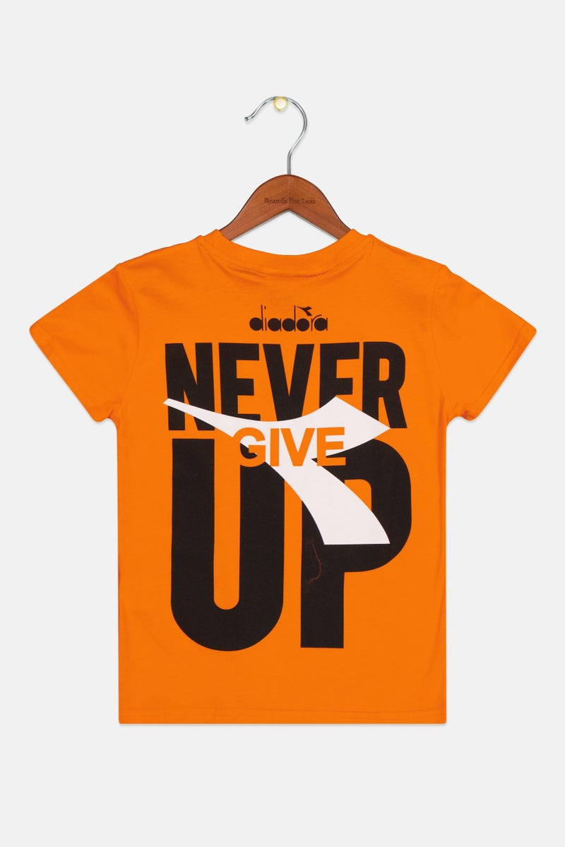 DIADORA Kids Girl Crew Neck Cap Sleeve Brand Logo Sportswear T-Shirt, Orange - Image 2